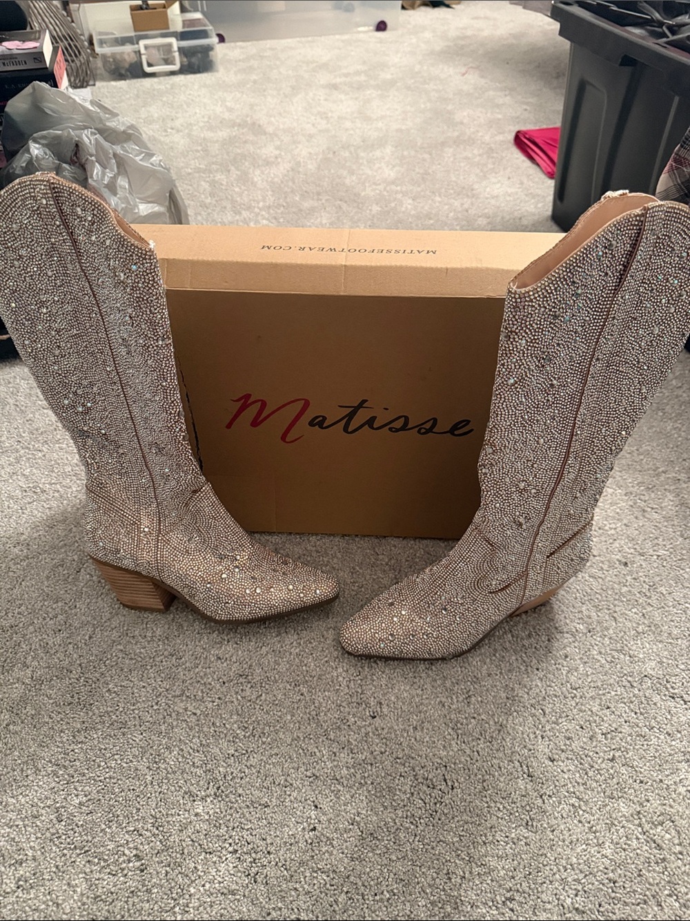 Matisse Crystal-Embellished Blush Cowboy Boots